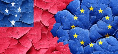 Samoa bayrak bir grunge Avrupa Birliği bayrağı ile duvar kırık