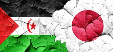 Batı Sahra bayrak bir grunge Japonya bayrağı ile duvar kırık