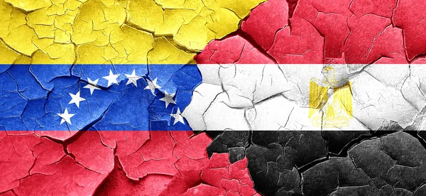 委内瑞拉国旗与埃及国旗上 grunge 裂墙 — 图库照片