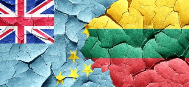 Tuvalu bayrağı bir grunge Litvanya bayrağı ile duvar kırık