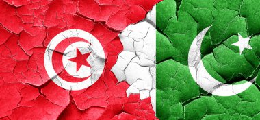 Tunus bayrağı bir grunge Pakistan bayrağı ile duvar kırık