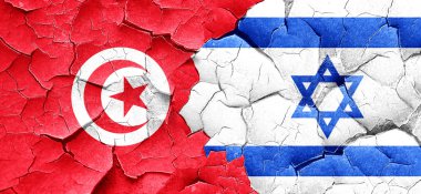 Tunus bayrağı bir grunge İsrail bayrağı ile duvar kırık