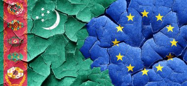 Türkmenistan bayrağı bir grunge Avrupa Birliği bayrağı ile w kırık