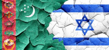 Türkmenistan bayrağı bir grunge İsrail bayrağı ile duvar kırık