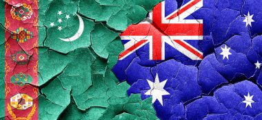 Türkmenistan bayrağı bir grunge Avustralya bayrağı ile duvar kırık