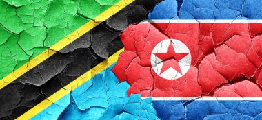 Kuzey Kore bayrağı bir grunge ile Tanzanya bayrak duvar kırık