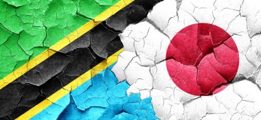 Tanzanya bayrağı bir grunge Japonya bayrağı ile duvar kırık