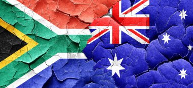 Güney Afrika bayrak bir grunge Avustralya bayrağı ile duvar kırık