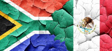 Güney Afrika bayrak bir grunge Meksika bayrağı ile duvar kırık