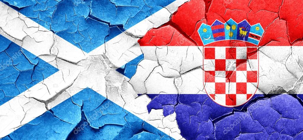 Scotland Flag With Croatia Flag On A Grunge Cracked Wall Stock Photo Image By C Ellandar 113357970