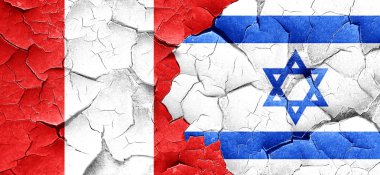 Peru bayrağı bir grunge İsrail bayrağı ile duvar kırık