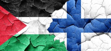 Filistin bayrağı bir grunge Finlandiya bayrağı ile duvar kırık