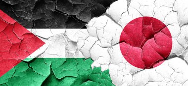 Filistin bayrağı bir grunge Japonya bayrağı ile duvar kırık