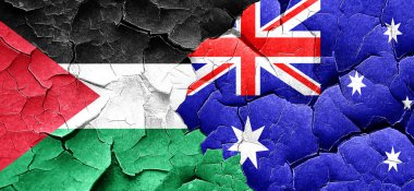 Filistin bayrağı bir grunge Avustralya bayrağı ile duvar kırık