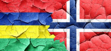 Mauritius bayrak bir grunge Norveç bayrağı ile duvar kırık