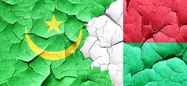 Bir grunge Madagaskar bayrağı ile Moritanya bayrak duvar kırık