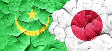 Bir grunge Japonya bayrağı ile Moritanya bayrak duvar kırık