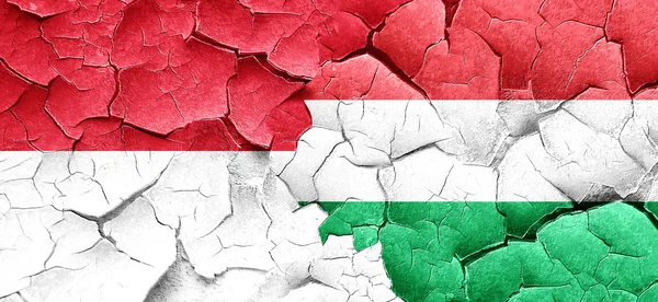 Прапор Монако з Угорщини прапор на за гранж тріщинами стіни — стокове фото