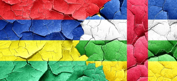 Mauritius flag with Central African Republic flag on a grunge cr — Stock Photo, Image