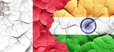 Malta bayrağı bir grunge Hindistan bayrağı ile duvar kırık