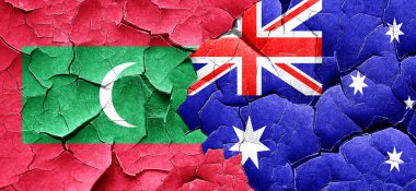 Maldivler bayrağı bir grunge Avustralya bayrağı ile duvar kırık
