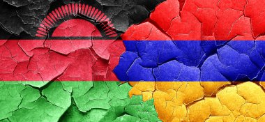 Malavi bayrak bir grunge Ermenistan bayrağı ile duvar kırık