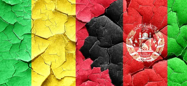 Mali flag with afghanistan flag on a grunge cracked wall — Stock Photo, Image