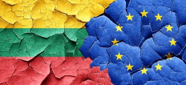 Litvanya bayrağı bir grunge Avrupa Birliği bayrağı ile duvar kırık