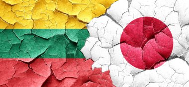 Litvanya bayrağı bir grunge Japonya bayrağı ile duvar kırık