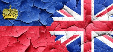 Lihtenştayn bayrağı bir grunge Büyük Britanya bayrağı ile w kırık