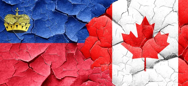 Liechtenstein flag with Canada flag on a grunge cracked wall — Stock Photo, Image