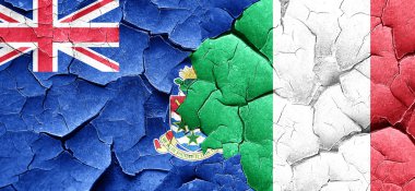 Cayman Adaları bayrağı bir grunge İtalya bayrağı ile duvar kırık