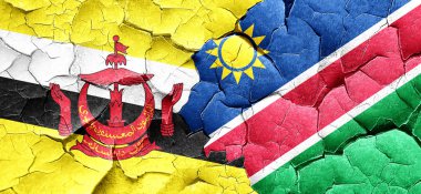 Brunei bayrağı bir grunge Namibya bayrağı ile duvar kırık