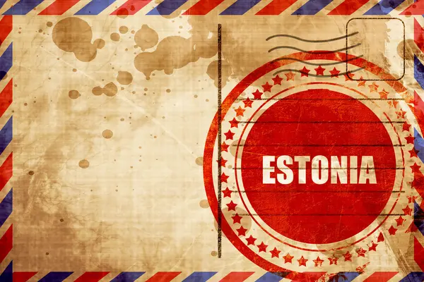 Salutations de estonia, timbre grunge rouge sur un backgroun de poste aérienne — Photo
