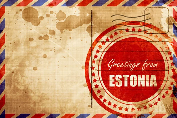 Saudações de estonia, selo grunge vermelho em um backgroun de correio aéreo — Fotografia de Stock
