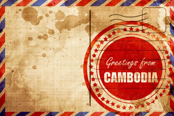 Saudações de cambodia, selo grunge vermelho em um backgrou de correio aéreo — Fotografia de Stock