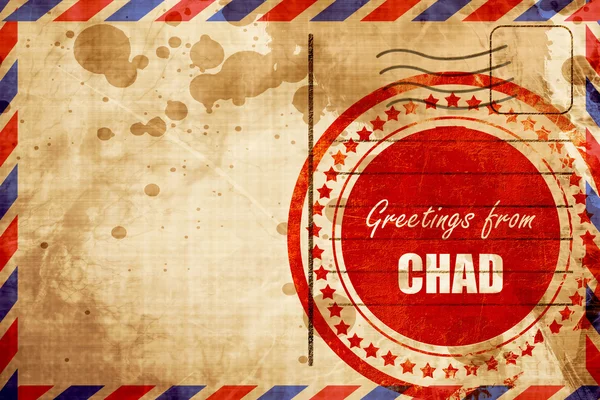 Saludos de Chad, sello grunge rojo en un fondo de correo aéreo —  Fotos de Stock