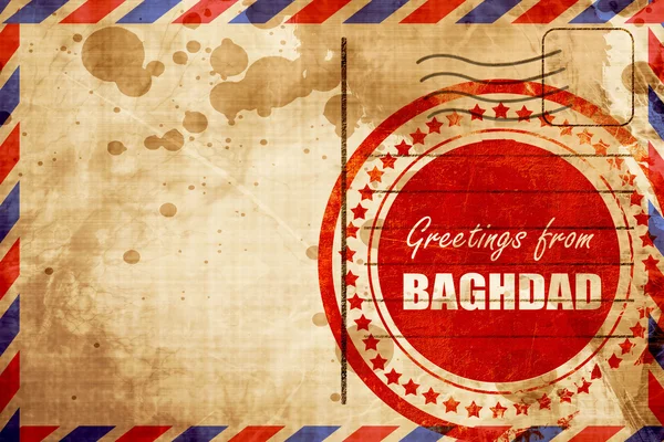 Χαιρετίσματα από τη Βαγδάτη, κόκκινο grunge σφραγίδα σε ένα αεροπορικώς αμουδερές — Φωτογραφία Αρχείου