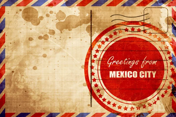 Groeten uit mexico-stad, rode grunge stempel op een luchtpost backg — Stockfoto