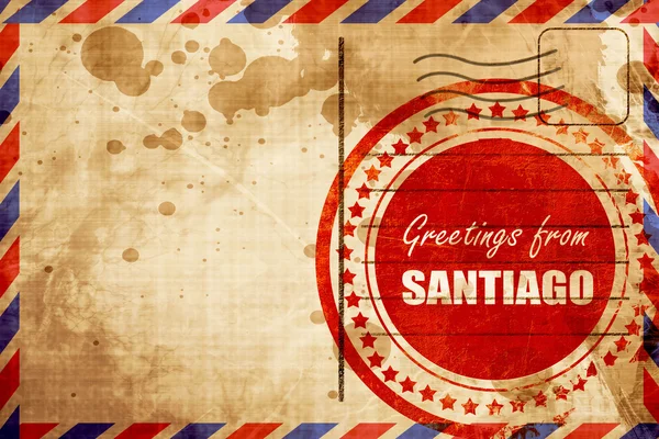 Salutations de santiago, timbre grunge rouge sur un backgrou de poste aérienne — Photo