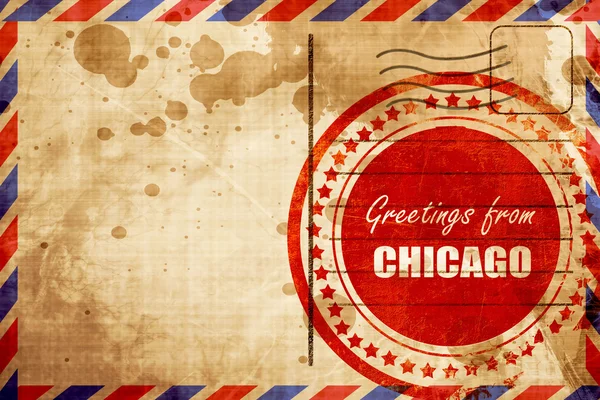 Greetings from chicago, red grunge stamp on an airmail backgroun — Stock Photo, Image