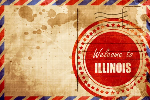 Bienvenido a Illinois, sello grunge rojo en un fondo de correo aéreo — Foto de Stock