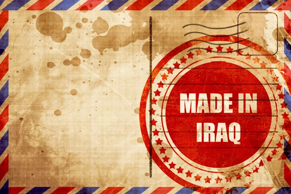 W Iraku, grunge czerwony znaczek na tle pocztą lotniczą — Zdjęcie stockowe