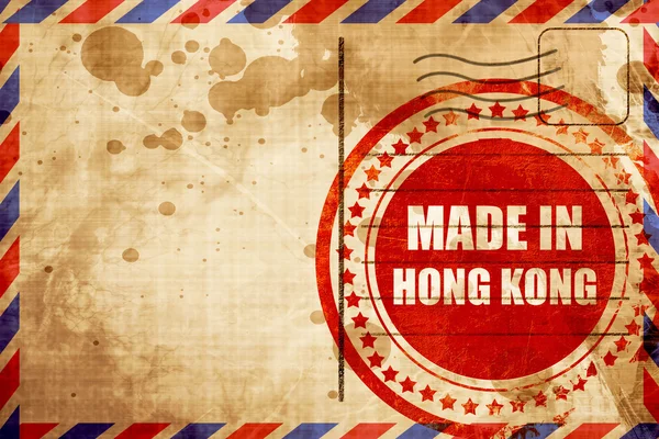 Made in hong kong, rode grunge stempel op een luchtpost achtergrond — Stockfoto