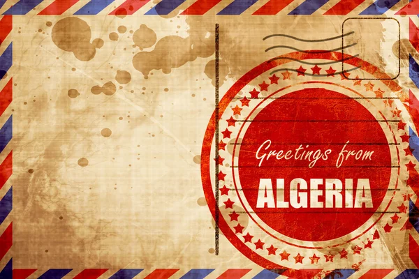 Greetings from algeria, red grunge stamp on an airmail backgroun — Stock Photo, Image