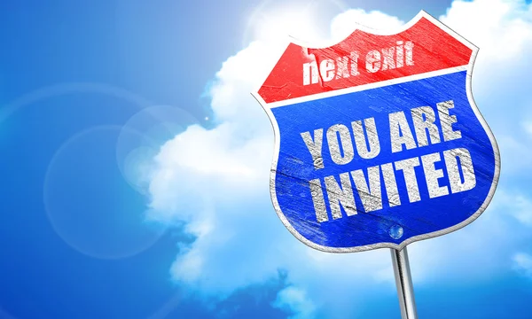 You are invited, 3D rendering, blue street sign — Stock Photo, Image