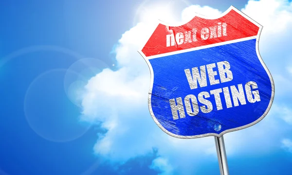 Web hosting, rendering 3D, cartello stradale blu — Foto Stock