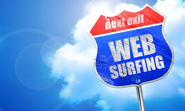 Websurfen, 3D-Rendering, blaues Straßenschild — Stockfoto