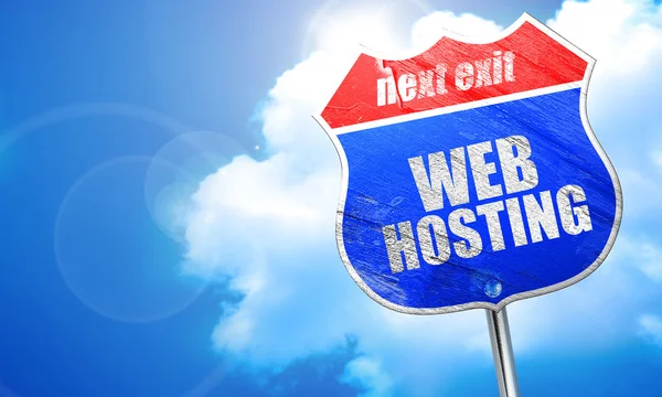 Web hosting, rendering 3D, cartello stradale blu — Foto Stock