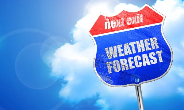 Wettervorhersage, 3D-Rendering, blaues Straßenschild — Stockfoto
